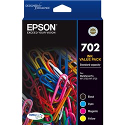 EPSON 702 DURABRITE ULTRA INK CARTRIDGE VALUE PACK OF 4 ASSORTED COLOURS
