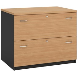 OM LATERAL FILING CABINET 2 DRAWER 900W X 600D X 720MMH BEECH AND CHARCOAL