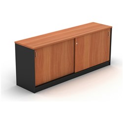OM CREDENZA 1200W X 450D X 720MMH LOCKABLE SLIDING DOORS CHERRY AND CHARCOAL