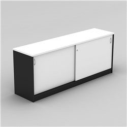OM CREDENZA 1500W X 450D X 720MMH LOCKABLE SLIDING DOORS WHITE AND CHARCOAL