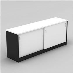 OM CREDENZA 1800W X 450D X 720MMH LOCKABLE SLIDING DOORS WHITE AND CHARCOAL