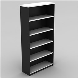 OM BOOKCASE 900W X 320D X 1800MMH 4 SHELF WHITE AND CHARCOAL