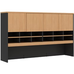 OM PIGEON HOLE HUTCH + STORAGE 1800W X X325D X 1080MMH BEECH AND CHARCOAL