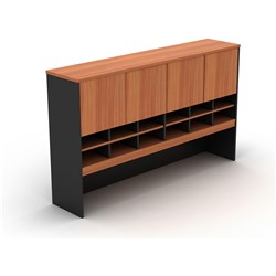OM PIGEON HOLE HUTCH + STORAGE 1800W X X325D X 1080MMH CHERRY AND CHARCOAL