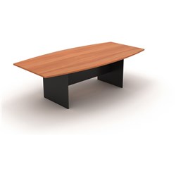 OM BOAT SHAPE BOARDROOM TABLE 2400W X 1200D X 720MMH CHERRY AND CHARCOAL
