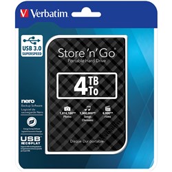 VERBATIM STORE 'N' GO PORTABLE HARD DRIVE USB 3.0 4TB BLACK