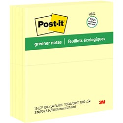 POST-IT 655-RPA NOTES 76 X 127MM GREENER RECYCLED YELLOW PACK OF 12