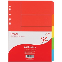 STAT MANILLA DIVIDER A4 5 TAB BRIGHT COLOURS