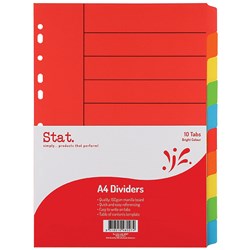 STAT MANILLA DIVIDER A4 10 TAB BRIGHT COLOURS