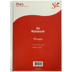 STAT NOTEBOOK SPIRAL A4 7MM RULED 60GSM 120 PAGE RED