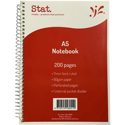 STAT NOTEBOOK A5 8MM RULED 60GSM 200 PAGE RED
