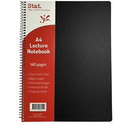 STAT LECTURE NOTEBOOK A4 7MM RULED 60GSM 140 PAGE POLY COVER BLACK