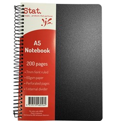 STAT NOTEBOOK A5 8MM RULED 60GSM 200 PAGES POLY COVER BLACK