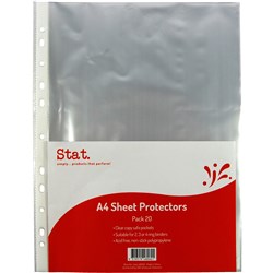 STAT SHEET PROTECTORS A4 LIGHT WEIGHT 35 MICRON CLEAR PACK OF 20