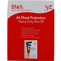 STAT SHEET PROTECTORS A4 HEAVY DUTY 70 MICRON CLEAR PACK OF 50