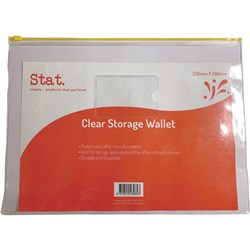 STAT STORAGE WALLET CLEAR CASE 330X240MM WITH ASSORTED COLOUR ZIPS