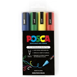 UNI POSCA PC-5M PAINT MARKER MEDIUM 2.5MM BULLET TIP ASSORTED COLOURS WALLET OF 4