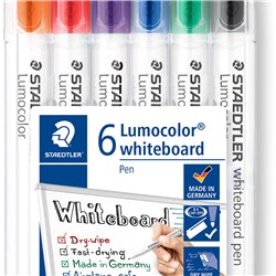 STAEDTLER 301 LUMOCOLOR WHITEBOARD MARKER BULLET 1MM ASSORTED WALLET OF 6