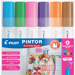PILOT PINTOR PAINT MARKER MEDIUM 1.4MM SECONDARY COLOURS WALLET OF 6