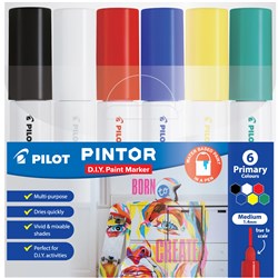 PILOT PINTOR PAINT MARKER MEDIUM 1.4MM PRIMARY COLOURS WALLET OF 6
