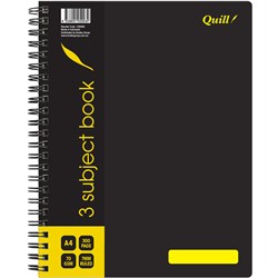 QUILL SUBJECT BOOK A4 3 SUBJECT 7MM RULED 70GSM 300 PAGE BLACK