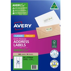 AVERY QUICK PEEL ADDRESS LASER & INKJET LABELS WHITE L7159 64X33.8MM 240 LABELS