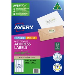 AVERY QUICK PEEL ADDRESS LASER & INKJET LABELS WHITE L7651 38.1 X 21MM 140 LABELS