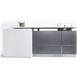 CALVIN RECEPTION COUNTER 2100W X 950D X 1150MMH METALLIC GREY AND MATTE WHITE