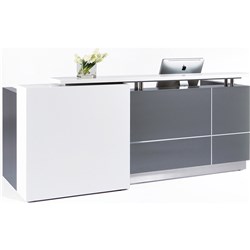 CALVIN RECEPTION COUNTER 2500W X 950D X 1150MMH METALLIC GREY AND MATTE WHITE
