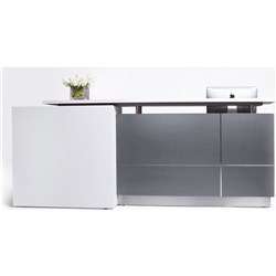 CALVIN RECEPTION COUNTER 3200W X 950D X 1150MMH METALLIC GREY AND MATTE WHITE
