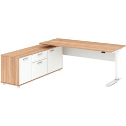 POTENZA HEIGHT ADJUSTABLE DESK LEFT RETURN 2000W X 1820W X 720-1210MMH WALNUT/WHITE