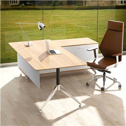 POTENZA DESK RIGHT HAND RETURN 1950W X 1850D X 750MMH VIRGINIA WALNUT AND WHITE
