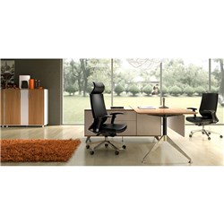 POTENZA DESK LEFT HAND RETURN 2150W X 1850D X 750MMH VIRGINIA WALNUT AND WHITE
