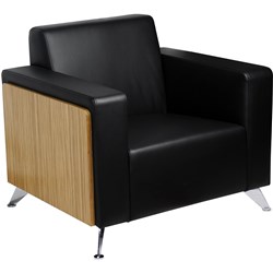 NOVARA LOUNGE SINGLE SEATER 920W X 820D X 815MMH ZEBRANO SIDES AND BLACK LEATHER