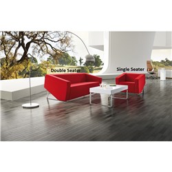 CUBE LOUNGE SINGLE SEATER 860W X 720D X 880MMH RED LEATHER