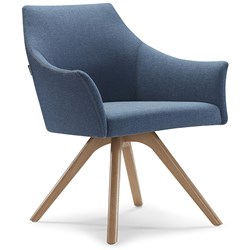 TULIP TUB CHAIR TIMBER BASE BLUE FABRIC SEAT