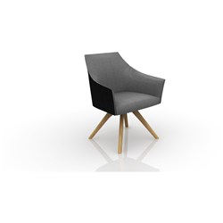 TULIP TUB CHAIR TIMBER BASE CHARCOAL FABRIC SEAT CHARCOAL