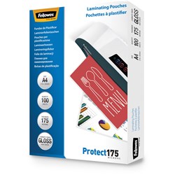 FELLOWES LAMINATING POUCH A4 175 MICRON GLOSS PACK OF 100