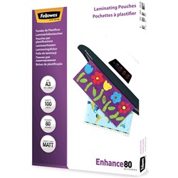 FELLOWES LAMINATING POUCH A3 80 MICRON MATTE PACK OF 100