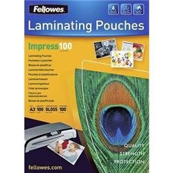 FELLOWES LAMINATING POUCH A3 100 MICRON GLOSS PACK OF 100