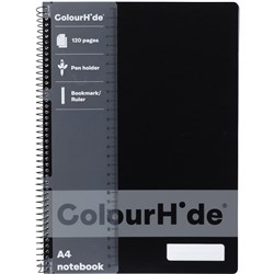 COLOURHIDE SPIRAL NOTEBOOK A4 SIDE BOUND 120 PAGE BLACK