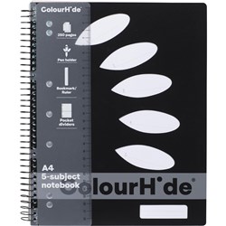 COLOURHIDE SUBJECT BOOK A4 5 SUBJECT SIDE BOUND 250 PAGE BLACK