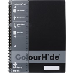 COLOURHIDE LECTURE BOOK A4 7 HOLE PUNCHED SIDE BOUND 140 PAGE BLACK