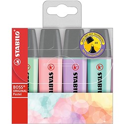 STABILO BOSS HIGHLIGHTERS CHISEL 2-5MM PASTEL ASSORTED WALLET OF 4
