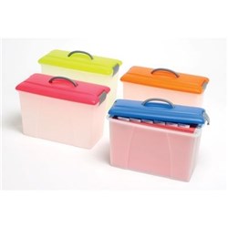 CRYSTALFILE CARRY CASE 18L FOOLSCAP CLEAR LID BLUE BASE