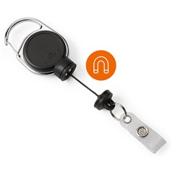 DURABLE NAME BADGE REEL WITH SNAP BUTTON STRAP EXTRA STRONG MAGNET 60CM BLACK