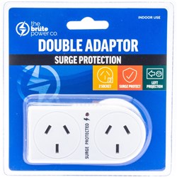 THE BRUTE POWER CO. FLAT LEFT ALIGNED & SURGE PROTECTION DOUBLE ADAPTOR WHITE