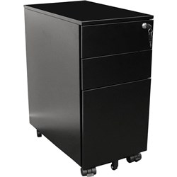 RAPIDLINE GO STEEL SLIMLINE MOBILE PEDESTAL 2 DRAWER 1 FILE 300WX475DX610MMH BLACK