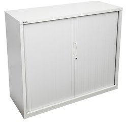 RAPIDLINE GO TAMBOUR DOOR CUPBOARD INCLUDES 2 SHELVES 1200W X 473D X 1016MMH WHITE