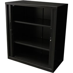 RAPIDLINE GO TAMBOUR DOOR CUPBOARD INCLUDES 2 SHELVES 900W X 473D X 1016MMH BLACK
